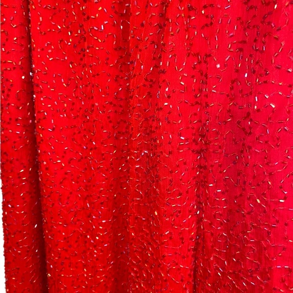 Vintage Red Sparkle Beaded Festive Silk Pants Holiday Party Christmas Pants - Picture 4 of 6